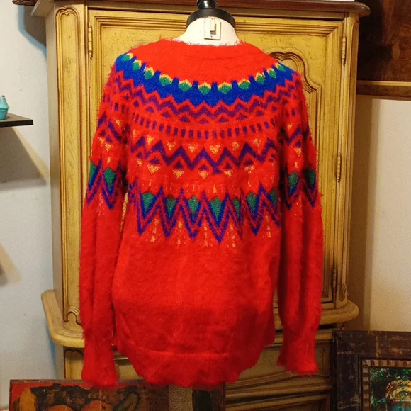 Womens Red Sweater Winter Ski Decorative Christmas sz L 89th MADISON 12/14 b36 - Picture 4 of 8